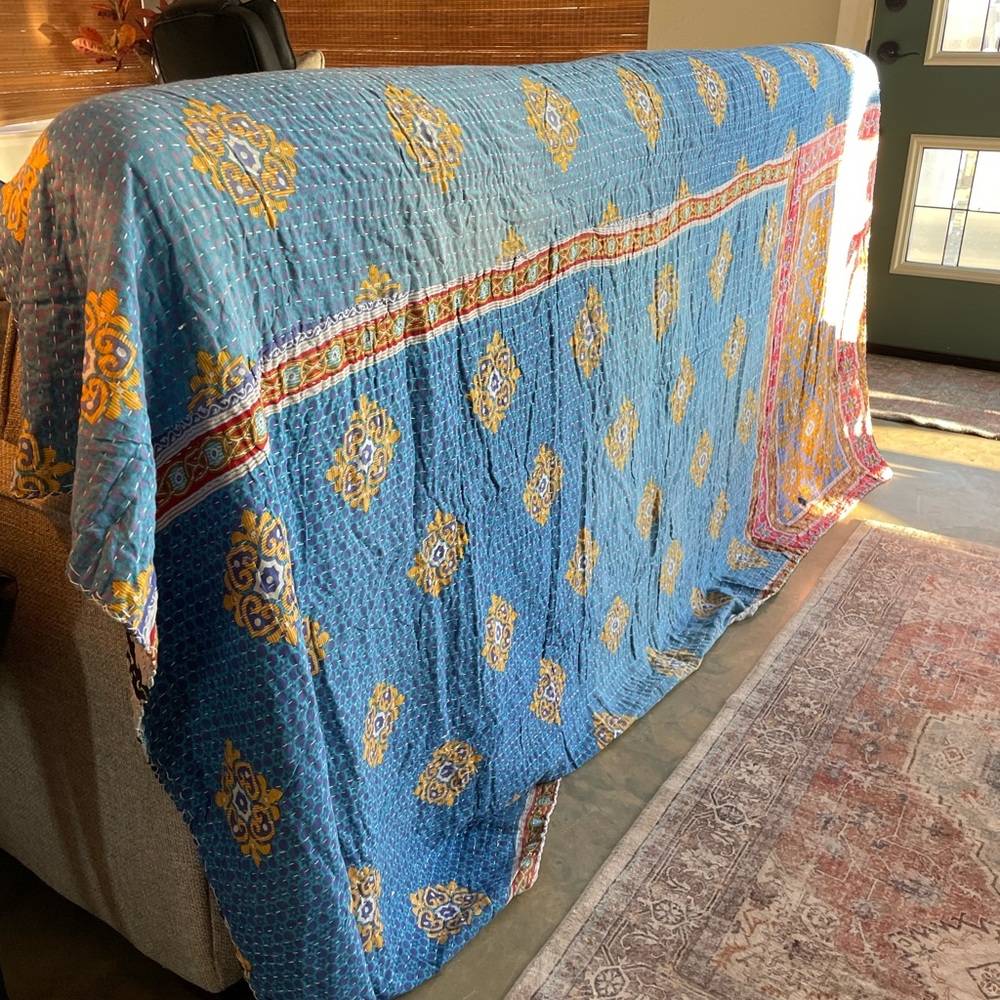 Twin 85x55 Kantha Handmade Quilt Boho Festival Hippie 100% Cotton Brand New